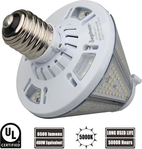Vista 3 de dephen Bombilla LED de mazorca de maíz de 50 W, cono triangular de 6500 lúmenes, luz superior de poste base E26, reemplazo de halogenuros metálicos