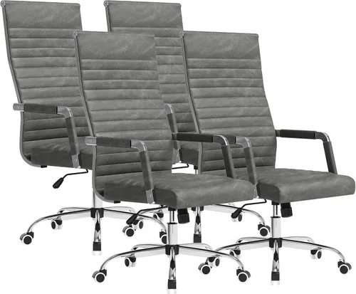Vista 19 de Furmax Silla de escritorio de oficina acanalada con respaldo medio, silla ejecutiva de piel sintética, silla giratoria ajustable con brazos