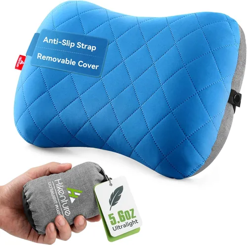 Vista 12 de Hikenture Almohada de camping con funda extraíble, almohada inflable ultraligera para soporte de madera en el cuello, almohada mejorada