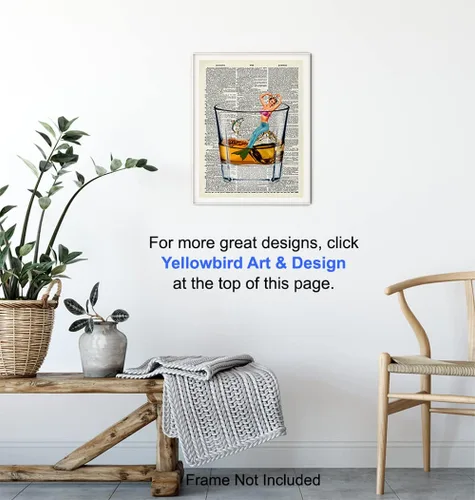 Vista 6 de Bar Man Cave Mermaid Decor – Arte de pared de whisky escocés – Decoración de pared de pescado para hombres, chicos – Impresión divertida para beber