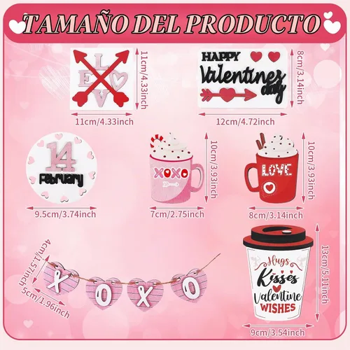 Vista 2 de Patelai Juego de decoración de bandeja escalonada para el día de San Valentín, letreros de madera para mesa de San Valentín, diseño de corazón