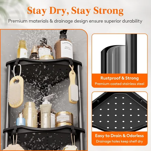 Vista 3 de Lifewit Estante de Ducha de 3 Niveles de Pie Esquinero, Estante Organizador de Baño de Plástico para Almacenamiento de Champú, Jabón Corporal, Negro