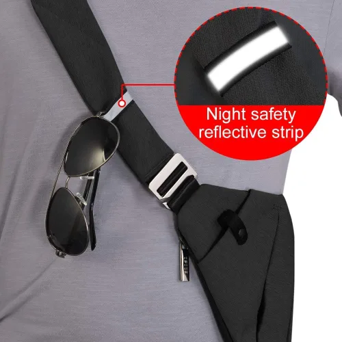Vista 7 de OSOCE Bolso bandolera ligero, antirrobo para mujeres y hombres, bolsa cruzada de hombro casual, bolsa deportiva, para viajes, senderismo, color Negro