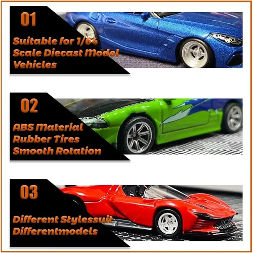 Vista 2 de WAVEIST Ruedas Hot 1/64 para modelos de automóviles 1:64 (galvanizado dorado, 10 juegos/1 caja), deportivo, JDM, musculoso, estilo todoterreno