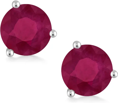 Vista 2 de Gem Stone King Aretes de tuerca redondos de 110 quilates color rojo rubí de 18 quilates oro blanco de 3 puntas Martini con rosca en la parte trasera
