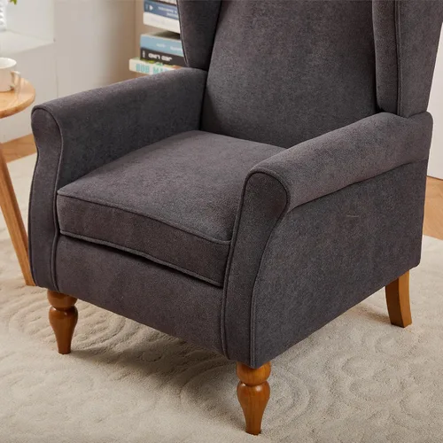 Vista 8 de Mid-Century - Silla de ala alta, moderna silla decorativa de tela con mesa auxiliar de madera maciza, sofá individual de ocio para sala de estar