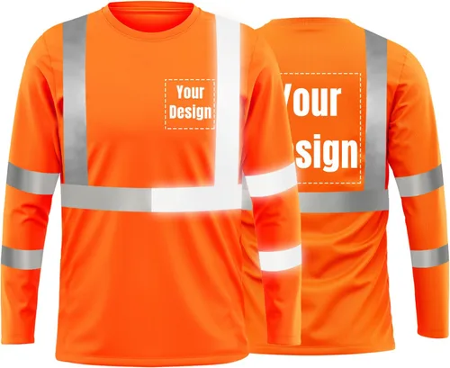 Vista 26 de La alta visibilidad reflexiva de las camisetas de la seguridad del logotipo de encargo Hola Vis de Verde neón