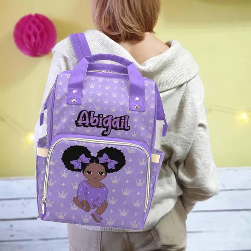 Vista 5 de Newcos Bolsa de pañales personalizada con estampado de corona con nombre personalizado de África negra para mujer, bolsa de pañales de viaje casual