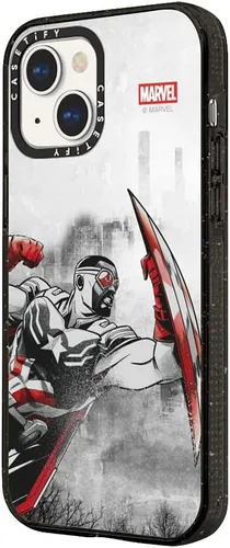 Vista 7 de CASETiFY Impact - Funda para iPhone 13 Mini [Marvel Colab / protección contra caídas de 8.2 pies/Magsafe] - Capitán América VS - Negro transparente