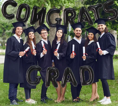 Vista 4 de KALOR Globos negros de 16 pulgadas con texto en inglés "Congrats Grad", letras de graduación negras, decoraciones de graduación 2026
