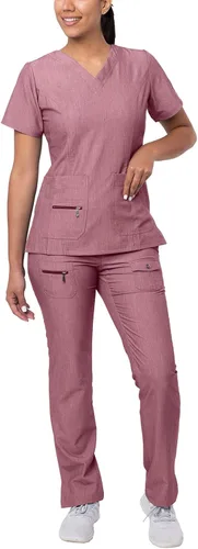 Vista 12 de Adar Pro Breakthrough Plus - Conjunto de uniforme médico para mujer, parte superior con cuello en V mejorado y pantalones con múltiples bolsillos