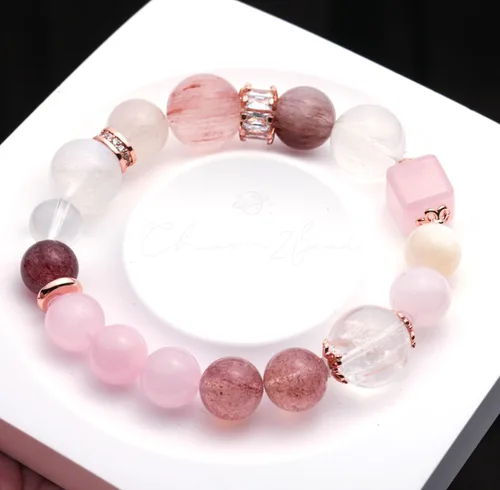 Vista 202 de Precious Gemstone Natural Crystal Healing Bracelet, Rutilated Quartz, Moonstone, Quartz Handmade Original Design Bracelet