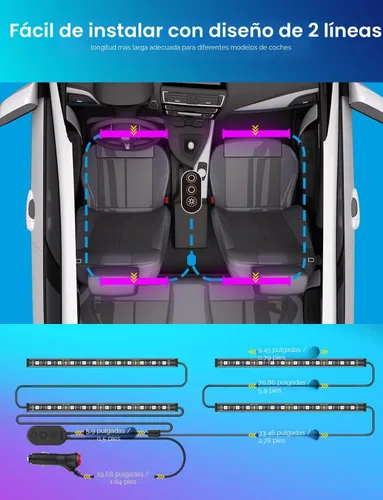 Vista 5 de Govee - Luces para interior de auto, tira de luz Led para auto, diseño de dos líneas, impermeables, 4 unidades de 48 ledes, controlador
