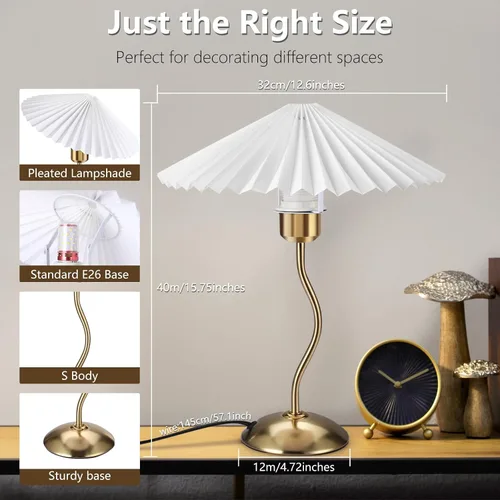 Vista 4 de Lámpara de mesa plisada pequeña, lámpara de mesita de noche para dormitorio, lámpara de luz de noche con pantalla de tela, mini lámpara Morden, luz