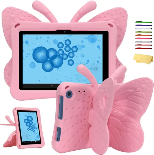 Vista 55 de Funda para tablet Kindle Fire 7 para niños (12.ª generación, versión 2022) con mango de pie de apoyo de forraje resistente, espuma EVA suave, a