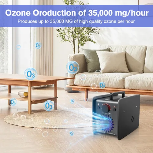 Vista 4 de Generador de ozono 35,000 mg/h, máquina eliminadora de olores de ozono para automóvil doméstico, generador de ozono ultra potente para eliminación