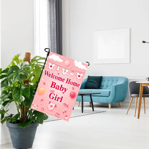 Vista 5 de Labakita Bandera de jardín con texto en inglés «It's a Girl» con texto en inglés «It's a Girl» («It's a Girl») para niñas, decoración de baby shower