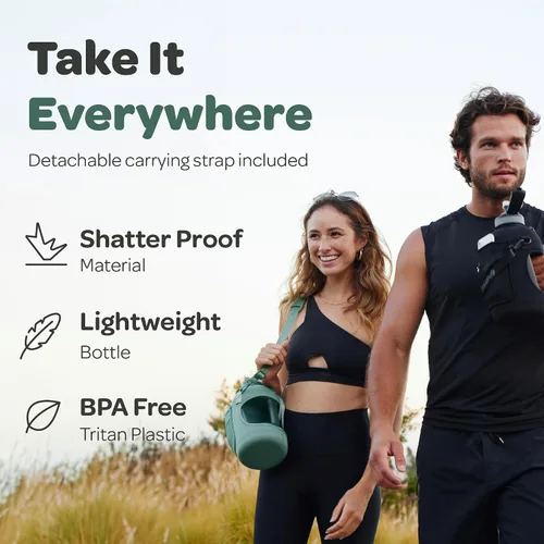 Vista 2 de Hydracy Botella de agua de plástico Tritan de 2.3 L sin BPA con correa de hombro ajustable, tapa a prueba de derrames y práctica boquilla de Lus