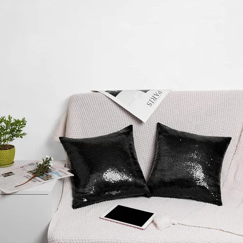 Vista 3 de Fundas de cojín cuadradas decorativas para el hogar, con lentejuelas sólidas y brillantes, para bodas, fiestas, 16 x 16 pulgadas (15.7 x 15.7 in)