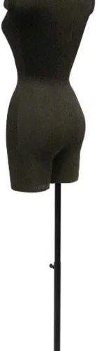 Vista 4 de Vestido negro femenino adulto forma maniquí torso con base metálica cuadrada ajustable #F2BLG-05BK