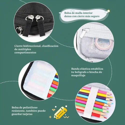 Vista 4 de iSuperb Estuche para lápices de pie, 2 compartimentos, estuche magnético para teléfono celular, soporte para bolígrafo, bolsa de teléfono de gran