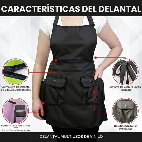 Vista 4 de CHARLENE Courtney Convertible Zip Delantal #9044 Negro