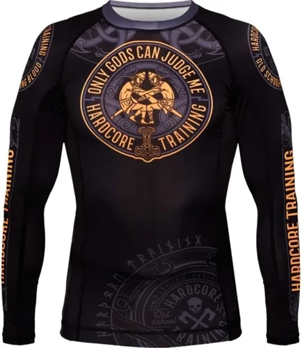 Vista 21 de Hardcore Training Camiseta de compresión para hombre, manga larga, Jiu Jitsu, MMA No-Gi, BJJ apretada, capa base de combate Negro Gris