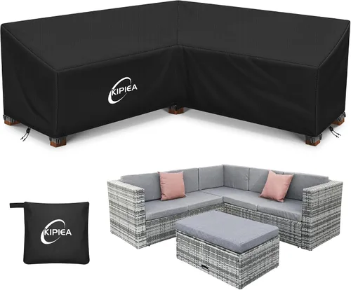 Vista 14 de Kipiea Funda para Sofá Seccional en Forma de L para Patio, Tela Oxford Resistente 420D, Funda Seccional para Exteriores con 6 Hebillas a Prueba
