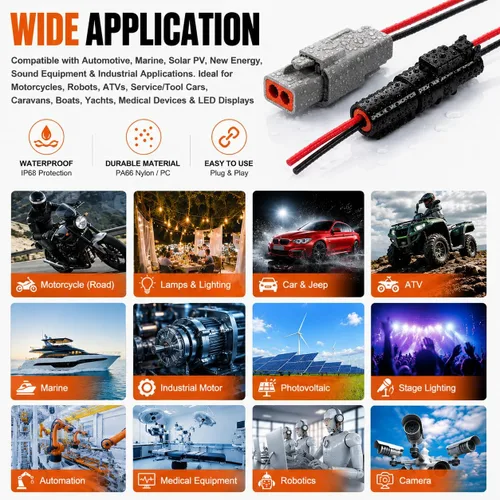 Vista 8 de JRready ST6361 Kit de conectores Deutsch, conector impermeable automotriz DTP de 2 y 4 vías, conectores macho hembra DTHD de 1 pin con herramienta
