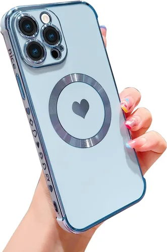 Vista 38 de Funda magnética para iPhone 13, para mujeres y niñas, chapado de lujo, lindo corazón de amor, cubierta trasera suave, protección completa de lente