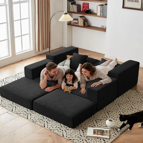 Vista 5 de Sofá modular modular de dos plazas Cloud con otomana, negro, 79 pulgadas Negro claro