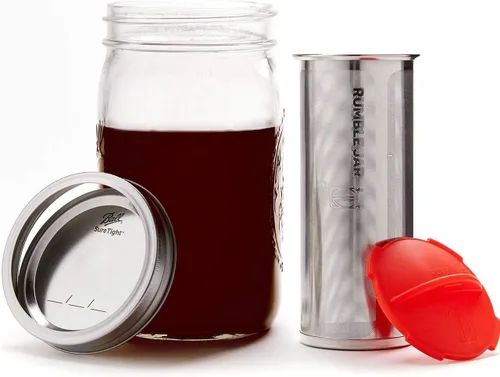 Vista 8 de Rumble Jar - Cafetera fría de próxima generación para tarros Mason - El filtro de 200 micrones es ideal para granos gruesos y café más fuerte