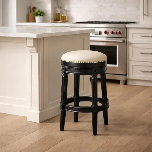 Vista 11 de New Ridge Home Goods Chapman Taburete giratorio de 26 pulgadas de altura de mostrador sin respaldo en nogal