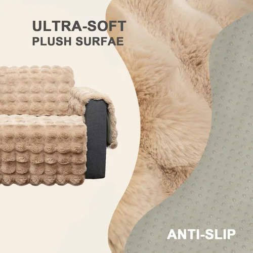 Vista 5 de Funda de sofá de felpa y pelo Shaggy, funda de sofá de imitación de piel para perros, funda impermeable antideslizante, protector de muebles
