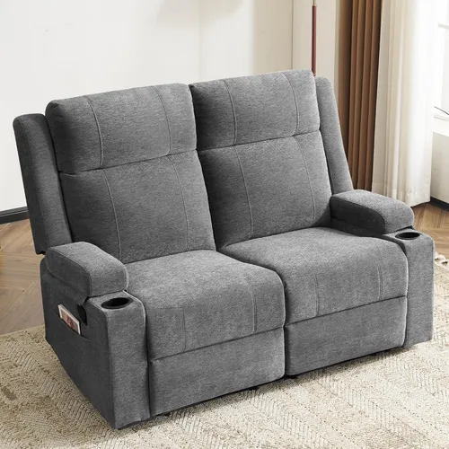 Vista 10 de Sofá reclinable de dos plazas, sofá biplaza con reposapiés ajustable, sillón reclinable de pared para sala de estar, cine en casa y RV (beige)