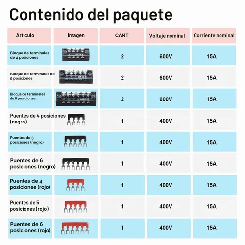 Vista 6 de Bloque de terminales, 4/5/6 circuitos 600V 15A de doble fila tornillo