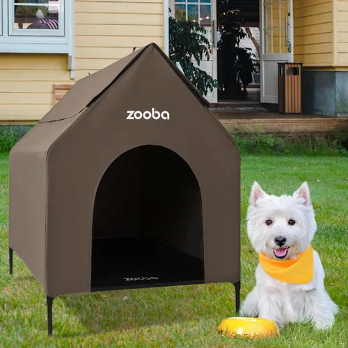 Vista 18 de Zooba Casa para perros 2 en 1 de 29 pulgadas para perros medianos, casa elevada para perros al aire libre e interior, refugio elevado para mascotas