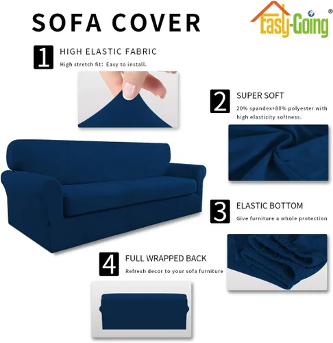 Vista 4 de Easy-Going - Funda elástica de microfibra de 2 piezas para sofá, funda suave de elastano, lavable, parte inferior elástica, protector para muebles