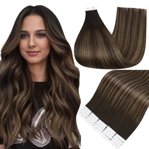 Vista 43 de Full Shine - Extensiones de cabello humano con cinta adhesiva, 10 pulgadas, sin costuras, color 1 negro azabache de 1.06 oz, cinta invisible