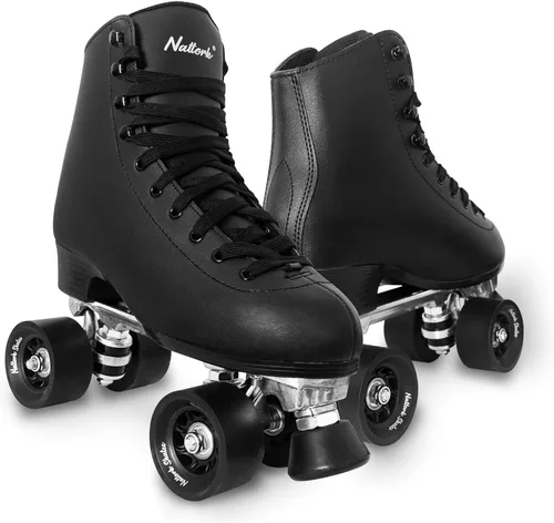 Vista 11 de Patines de ruedas para mujeres con cuero PU de caña alta de doble fila, patines unisex para adultos para interiores y exteriores Derby con frenado