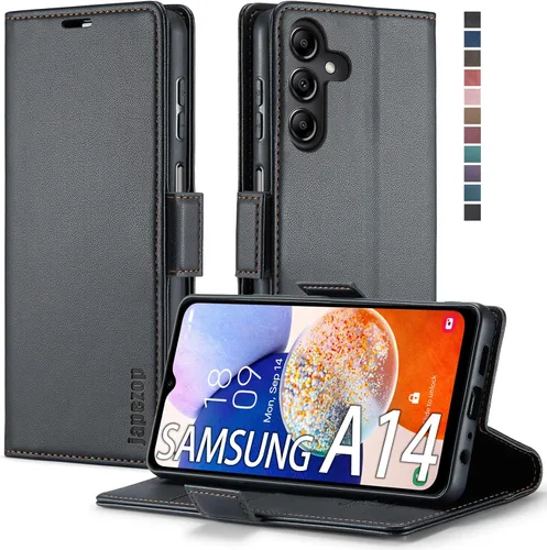 Vista 12 de Funda tipo cartera para Samsung Galaxy A12 con tarjetero [bloqueo RFID] atril magnético, funda de cuero con tapa para Samsung Galaxy A12 (negro)