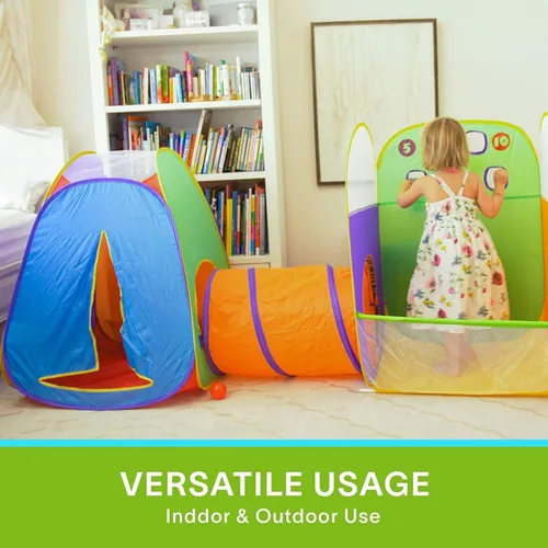 Vista 6 de Alvantor® Tienda de campaña para niños, divertido Toss It Game Zone 3 en 1, túnel de juego desplegable para interiores y exteriores, gran juego