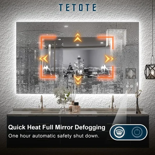 Vista 4 de TETOTE - Espejo retroiluminado para baño con luz, botón táctil regulable y función antivaho (horizontal o vertical)