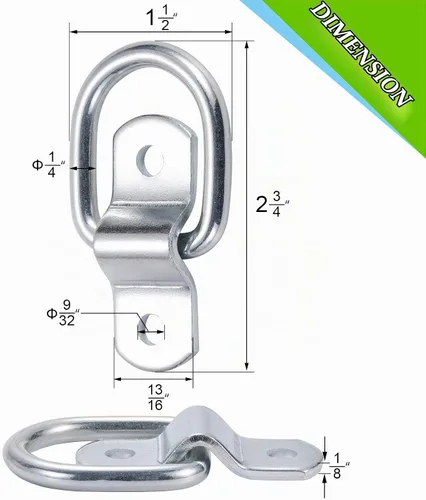 Vista 2 de CZC AUTO Paquete de 6 anclajes de amarre de anillo en D de 1/4 pulgadas, hierro resistente, con tornillos Iron