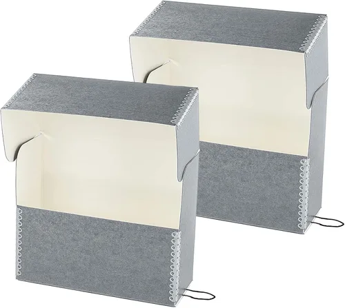Vista 13 de Lineco Caja de almacenamiento de documentos archivados con borde metálico, caja de cartón libre de ácidos gris, organiza y almacena archivos
