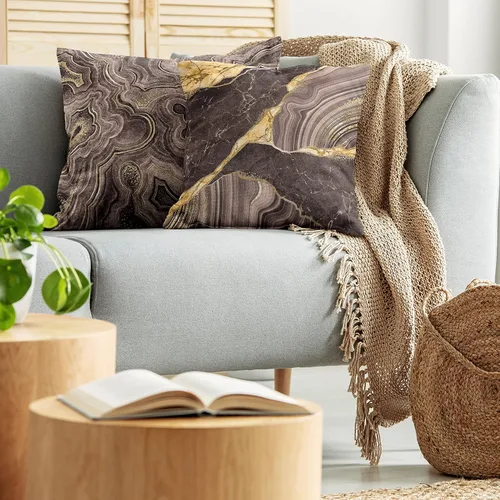 Vista 2 de Ambesonne Juego de 2 fundas de almohada decorativas con estampado de mármol, con temática de tonos terrosos, diseño abstracto moderno de piedra