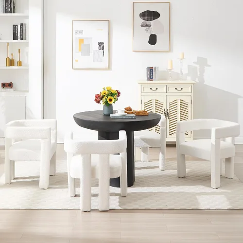 Vista 16 de Juego de 4 Sillas de Comedor Modernas, Sillas Barrel para Sala de Estar, Sillón de Tela, Silla Barrel Tapizada para Sala de Estar Cocina Recepción