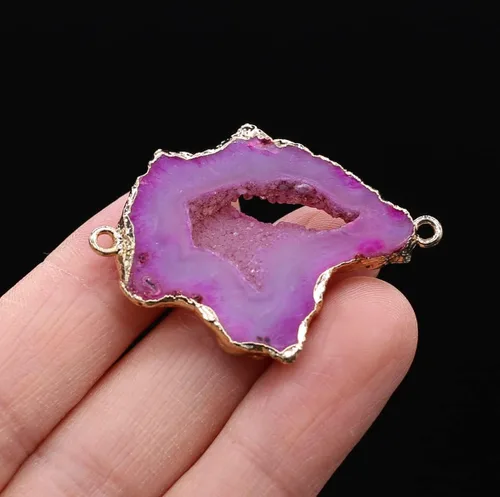 Vista 3 de QSLLER 5 Uds. de piedra natural ágata cristal brotes irregulares chapado en oro colgante hacer bricolaje joyería colgante accesorios encantos