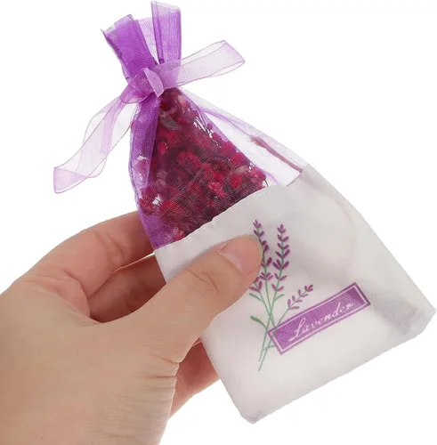 Vista 8 de 30 bolsas vacías de lavanda para cajones, armarios, bolsas pequeñas de gasa con estampado de flores, fragancia de 6 x 2.8 pulgadas para organización