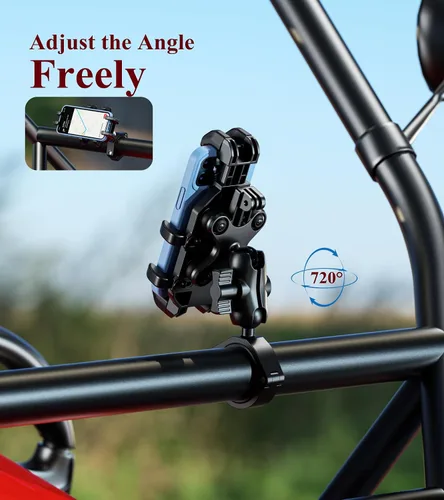 Vista 5 de BRCOVAN Soporte de teléfono UTV resistente con amortiguador de vibraciones Adjustable UTV Roll Cage Cellphone Clip for 5.4''-6.9'' Smartphones